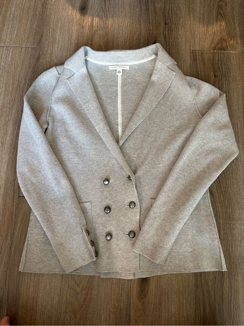 Banana Republic Light Gray Double-Breasted Knit Blazer